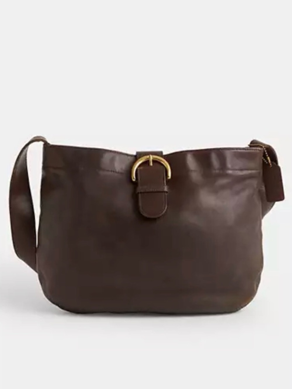 Coach Dark Brown Leather Shoulder Bag with Gold Buckle Vintage